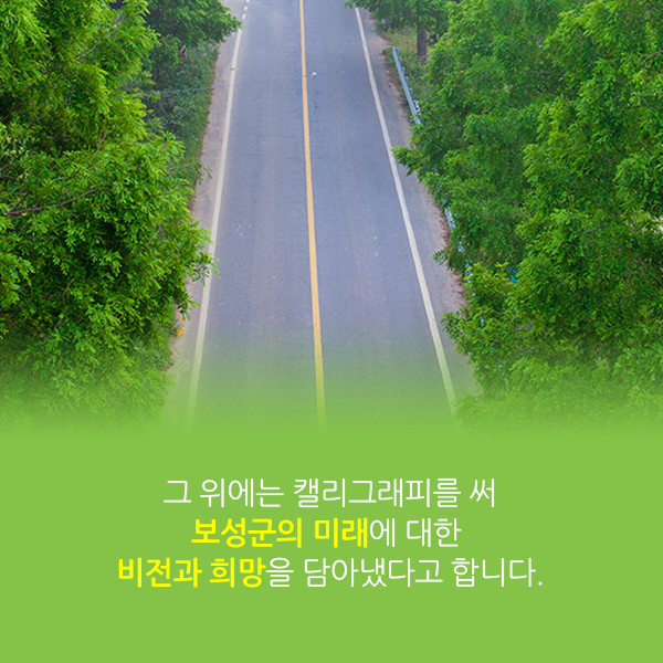그 위에는 캘리그래피를 써 보성군의 미래에 대한 비전과 희망을 담아냈다고 합니다.