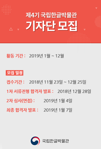 제4기 국립한글박물관기자단 모집