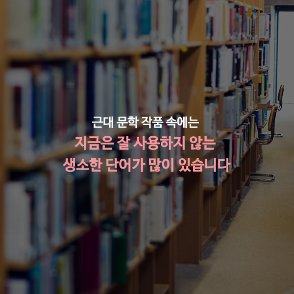 근대 문학작품 속에는 

							생소한 단어가 많이 있습니다.당시에는 쓰였지만 지금은 잘 사용하지 않는 단어들, 같이 살펴볼까요?
