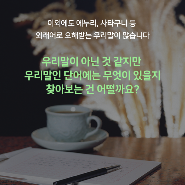 이외에도 에누리, 사타구니 등 일본말로 오해받는 단어가 많습니다. 발음의 유사성 때문에 일본어라고 얼렁뚱땅 넘겨짚지 말고 순우리말은 아닌지 확인해보는 것 어떤가요?