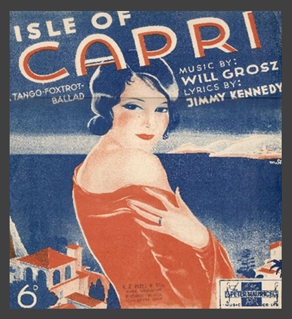 
<카프리의 섬> 원곡 포스터. ‘ISLE OF CAFRI’라 적힌 포스터에 30~40대로 추정되는 여성이 어깨를 드러낸 채 매력적인 포즈를 취하고 있다.