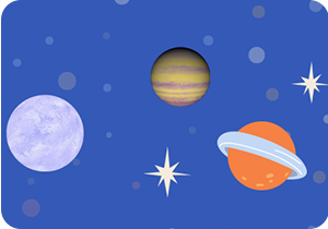 푸른색 우주 배경에 여러 가지 별과 행성이 그려져 있다. 별 마루와 외계행성 아라, 주황색에 하늘색 띠가 둘러있는 행성이 크게 있으며, 흰색으로 반짝이는 듯한 효과도 군데군데 그려져 있다.