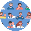 파란색 배경 위에 남녀노소 사람들이 3줄로 줄지어 그려져 있다. 각각 사람들은 고개를 젓거나, 팔을 양쪽으로 교차하거나, 손가락을 흔들거나, 한숨을 쉬거나, X가 적힌 표시를 들며 반대 혹은 금지하는 듯한 표정, 표현을 하고 있다.