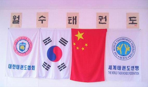이대로 대표가 중국 절강월수외대에 가서 만든 태권도장 사진이다. 상단에는 전통적인 붓글씨체로 쓰인 다섯 개의 한글 글자가 왼쪽부터 오른쪽으로 '월', '수', '태', '권', '도' 순서로 걸려 있다. 아래 네 개의 깃발이 나란히 걸려 있는데, ‘대한태권도협회’, 태극기, 중국 국기, ‘세계태권도연맹’ 순서이다.