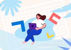 화면 중앙에 무릎에 노트북을 얹고 화면을 바라보고 있는 여성 일러스트가 있다. 그의 배경에는 ‘ㄱ’, ‘ㄴ’, ‘ㄷ’ 세 자음이 각각 다른 색으로 장식처럼 놓여있다. 배경은 야자수로 보이는 큰 나뭇잎이 연한 하늘색으로 드리워져 있다. 전체적으로 시원한 여름 분위기가 물씬 난다. 사진 하단에는 주황색 박스 안에 ‘슬기로운 한글생활’ 문구가 적혀있다. 그 아래에는 기사의 제목 ‘또 하나의 언어, 한국수어 알아보기’가 쓰여있다.