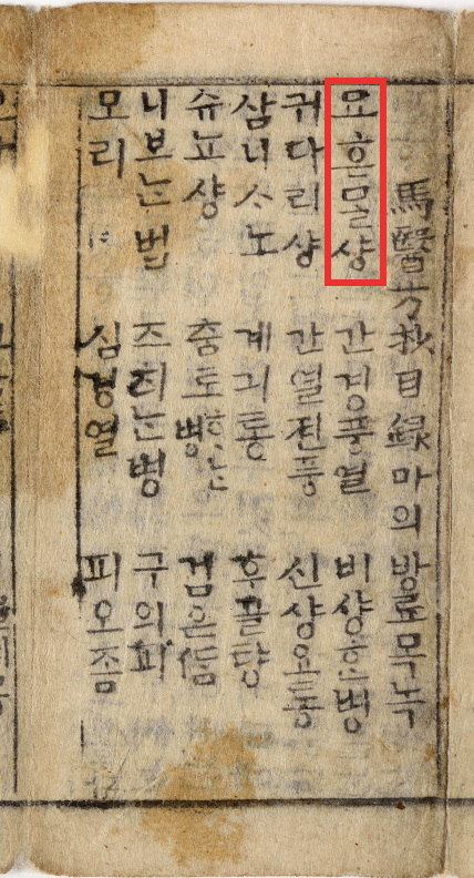 ‘묘흔 ᄆᆞᆯ샹’이라고 적힌 목차 사진이다. 